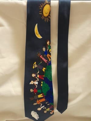 Vtg Save the Children Men’s Silk Necktie Abstract Art Pattern Tie Save The Earth - Image 1