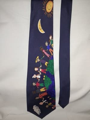 Vtg Save the Children Men’s Silk Necktie Abstract Art Pattern Tie Save The Earth - Thumbnail 3