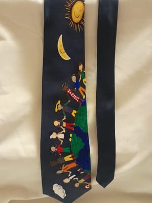 Vtg Save the Children Men’s Silk Necktie Abstract Art Pattern Tie Save The Earth - Thumbnail 2