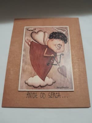 Handmade Polish Wood Wall Art Signed I. Samplawska “Angel From the Heart” Rustic - Thumbnail 2
