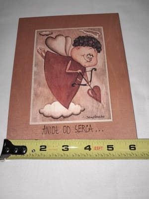 Handmade Polish Wood Wall Art Signed I. Samplawska “Angel From the Heart” Rustic - Thumbnail 6