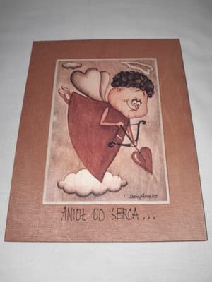 Handmade Polish Wood Wall Art Signed I. Samplawska “Angel From the Heart” Rustic - Image 1