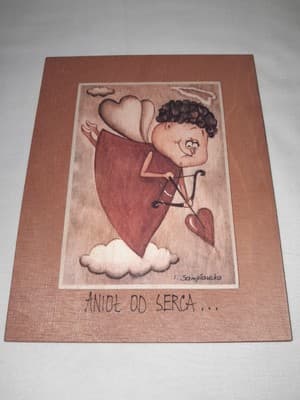 Handmade Polish Wood Wall Art Signed I. Samplawska “Angel From the Heart” Rustic - Thumbnail 3