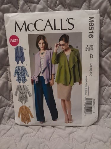 McCalls M6516 6516 Unlined Vest & Jacket Lose Fit Size L XL XXL Pattern UC FF - Image 1
