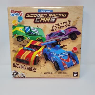 Klever Kits 4 DIY Wooden Race Cars-Build & Paint Your Own Wood Craft Kit, Cars - Image 1