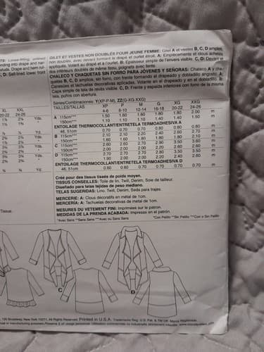 McCalls M6516 6516 Unlined Vest & Jacket Lose Fit Size L XL XXL Pattern UC FF - Thumbnail 5