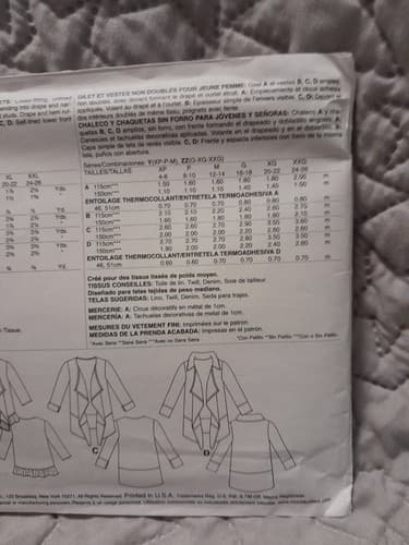 McCalls M6516 6516 Unlined Vest & Jacket Lose Fit Size L XL XXL Pattern UC FF - Thumbnail 4