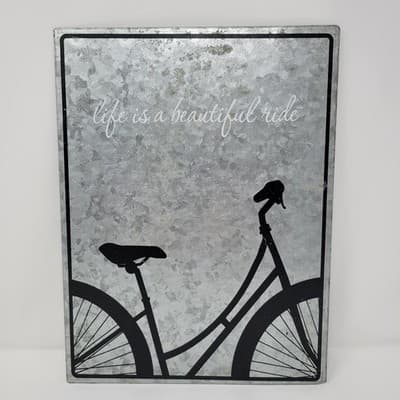 Electric Grandpa Metal Bicycle Wall Art Sign Life Is a Beautiful Ride 14x10 Deco - Image 1