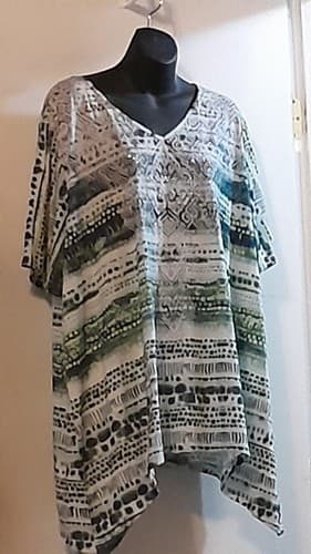 Catherines Tunic Top Women's 2X Blue Green White Striped Asymmetric Hem - Image 1