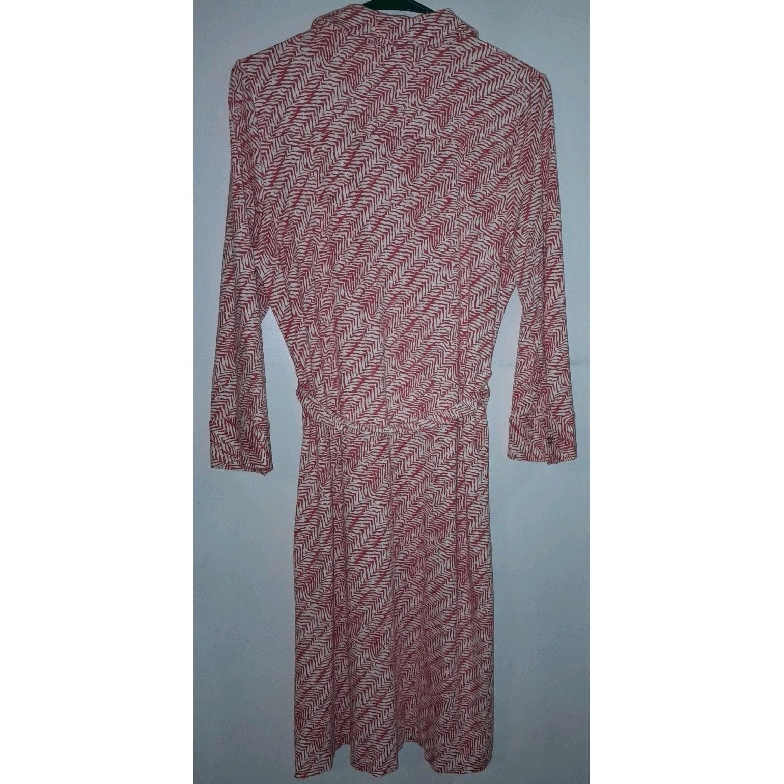 Talbots Ponte Knit Rayon Belted Shirt Style Maxi Dress M Coral & White Moto Hobo - Thumbnail 6