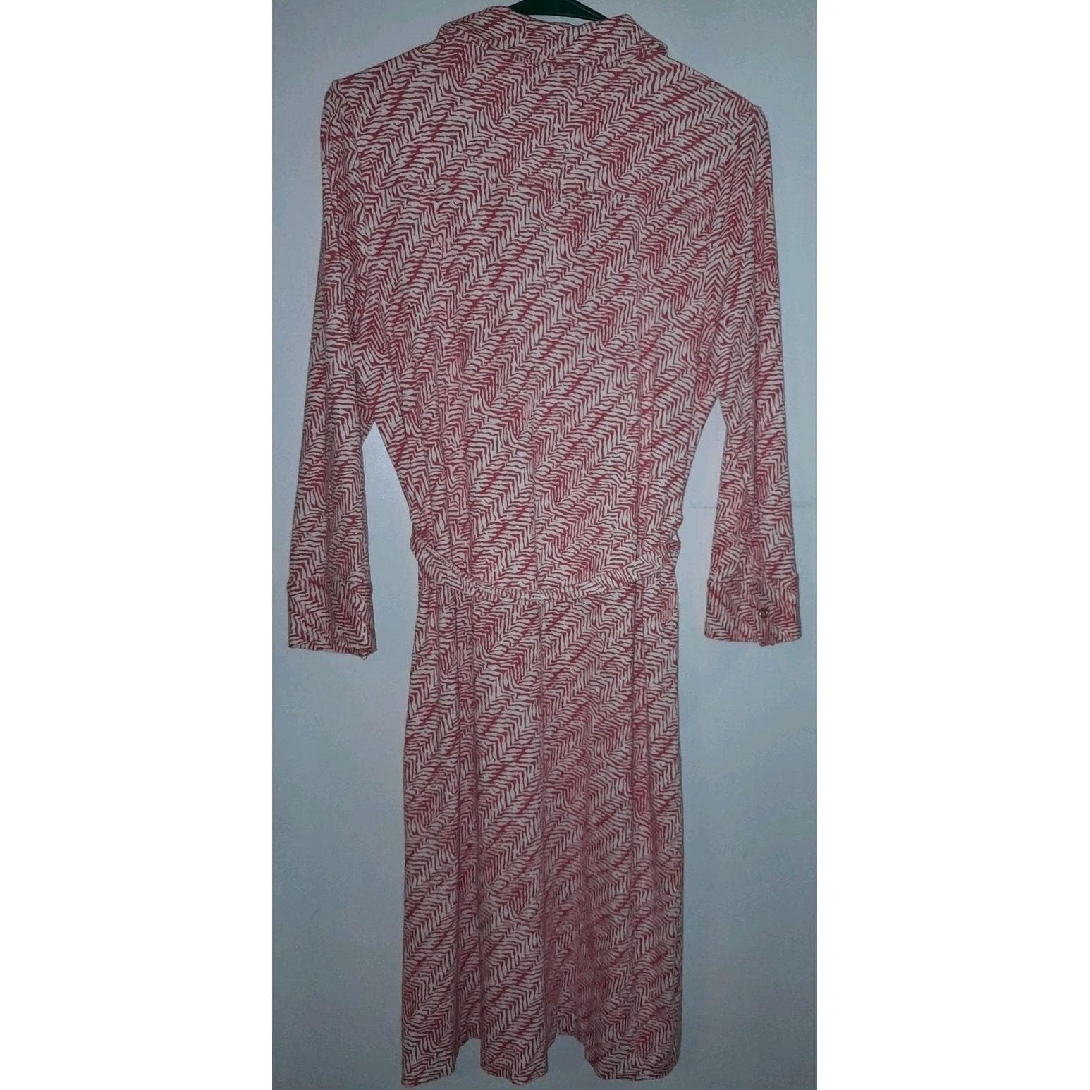 Talbots Ponte Knit Rayon Belted Shirt Style Maxi Dress M Coral & White Moto Hobo - Thumbnail 7