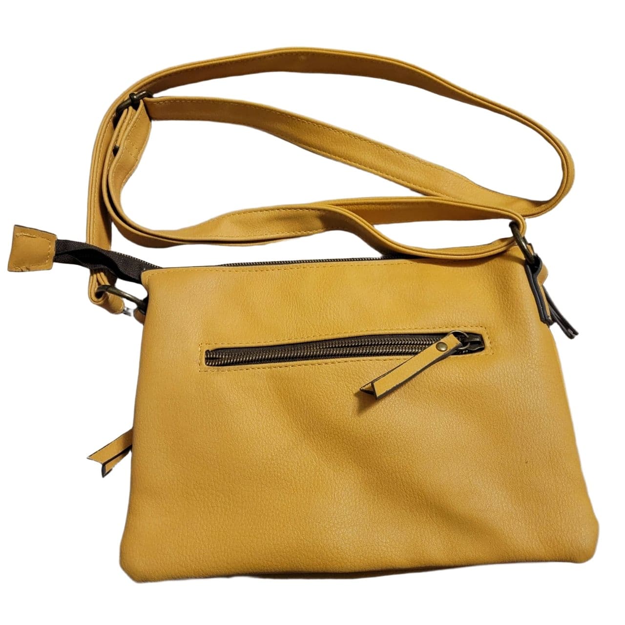 Crossbody Purse Studded Pebbled Zipper Pockets Adjustable Strap Mustard Yellow - Thumbnail 2