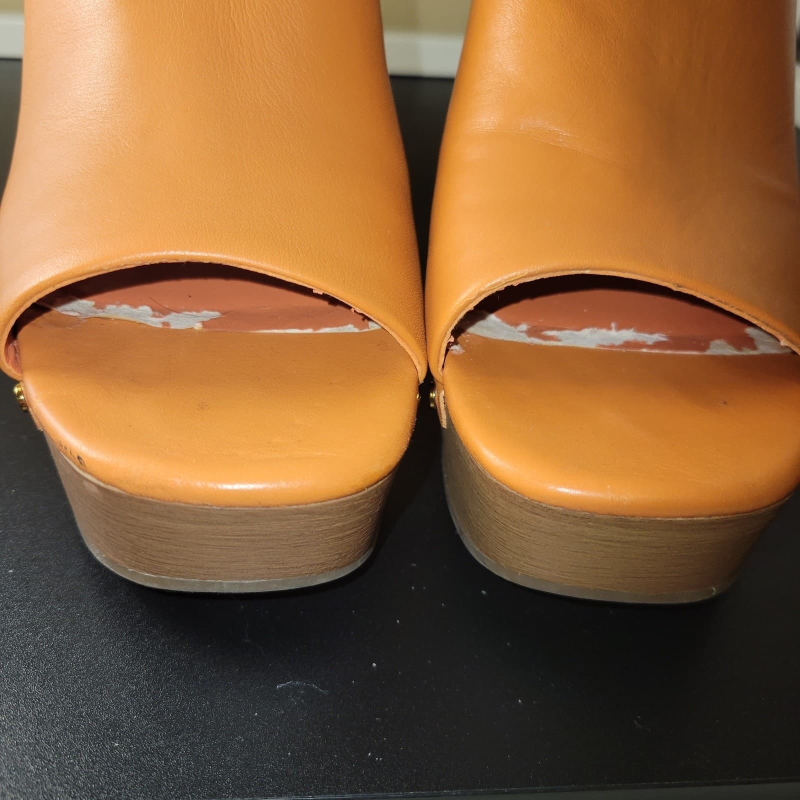 Vince Camuto VC-Haydon Orange Leather Platform Mule Sandals Heels 7.5 Retro - Thumbnail 10