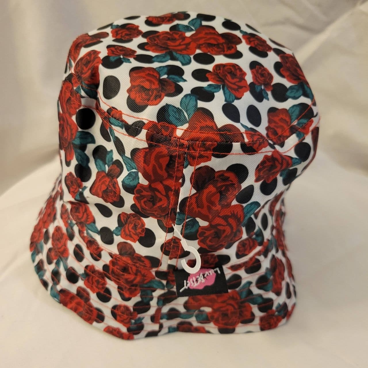 Luv Betsey Reversible Bucket Hat Betsey Johnson Red Floral Roses & Polka Dot - Thumbnail 4