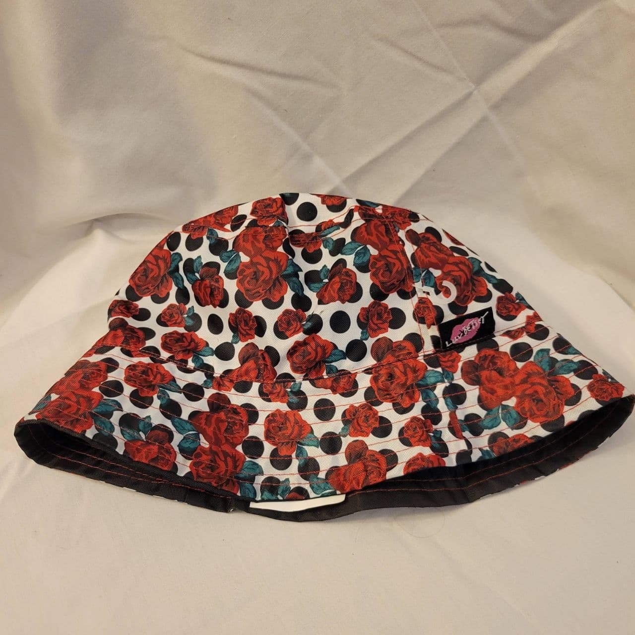 Luv Betsey Reversible Bucket Hat Betsey Johnson Red Floral Roses & Polka Dot - Thumbnail 9