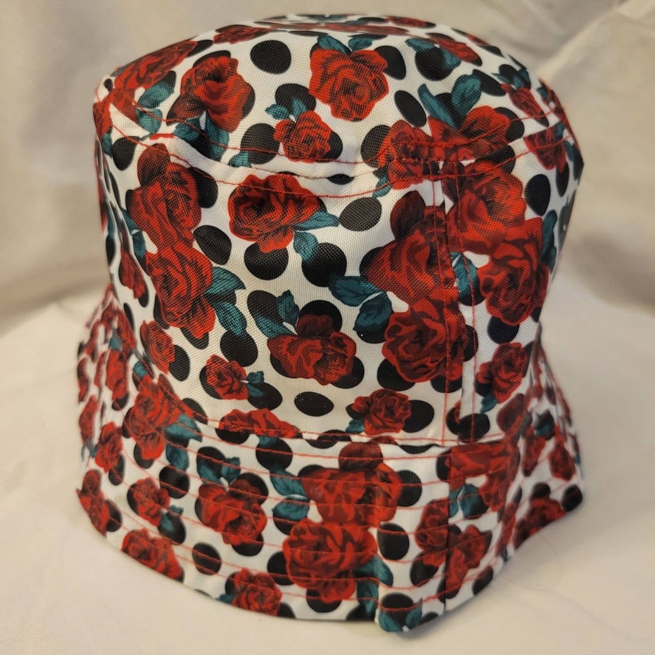 Luv Betsey Reversible Bucket Hat Betsey Johnson Red Floral Roses & Polka Dot - Image 1