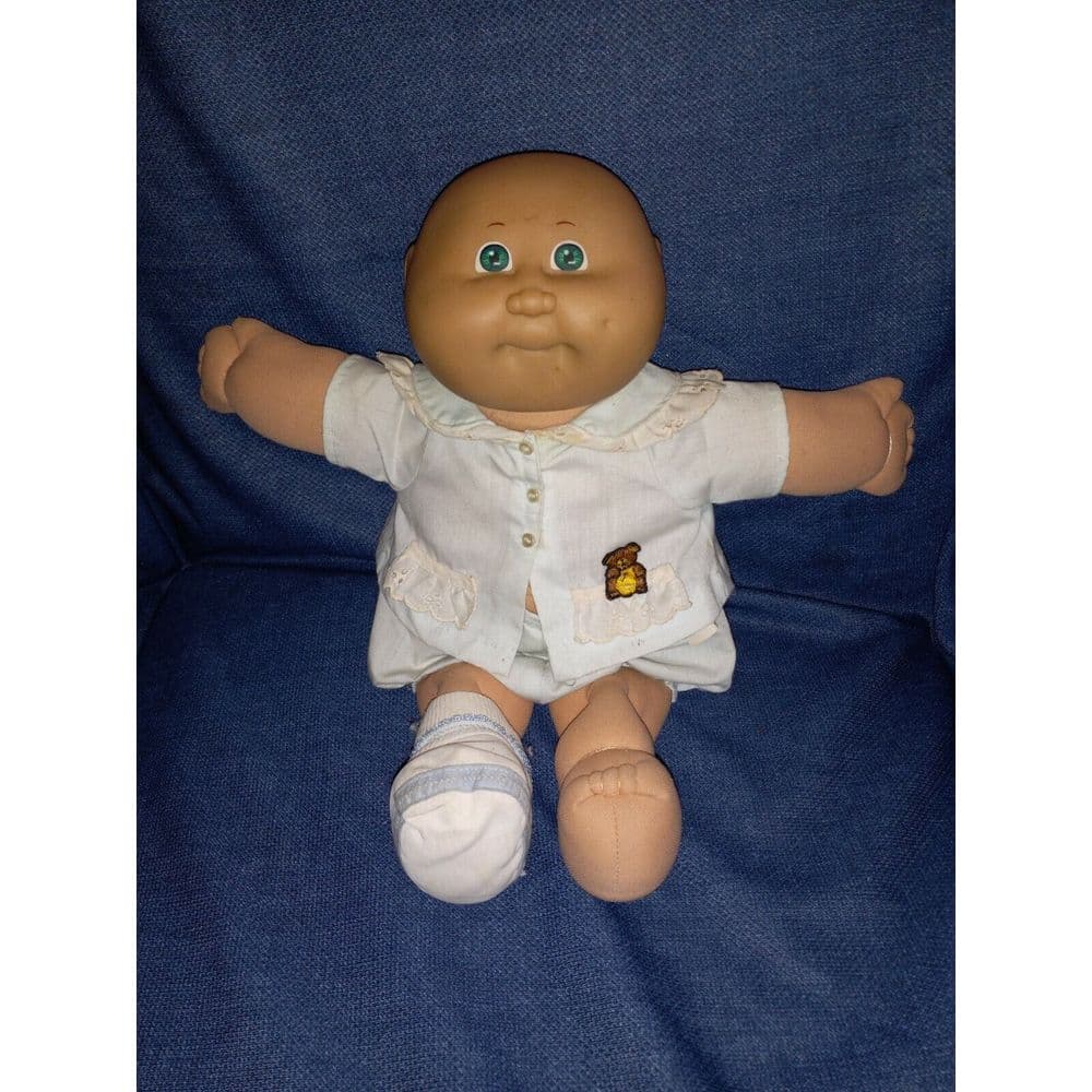 Uneeda Vintage Baby Doll Rare Mcmlxxx Plastic head All Cloth Body Bald Gree eyes - Image 1