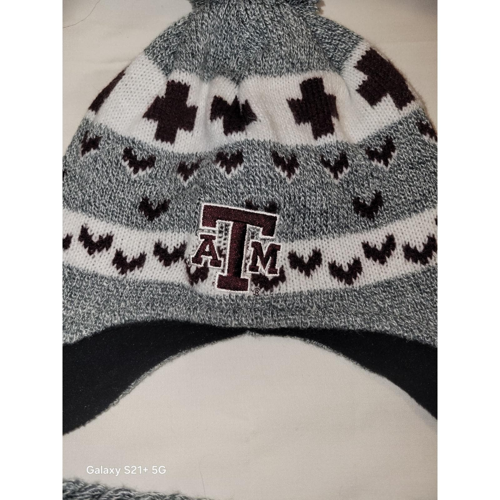 Texas A&M Knit Hat Cap By Top of the World Gray Black Aggie Maroon & White - Thumbnail 2