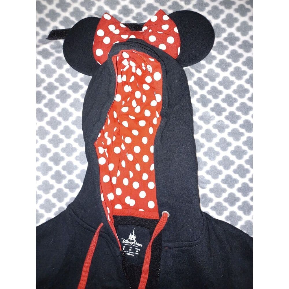 Disney Parks Minnie Mouse Hoodie Sweatshirt Small Ears Black Red White - Thumbnail 3