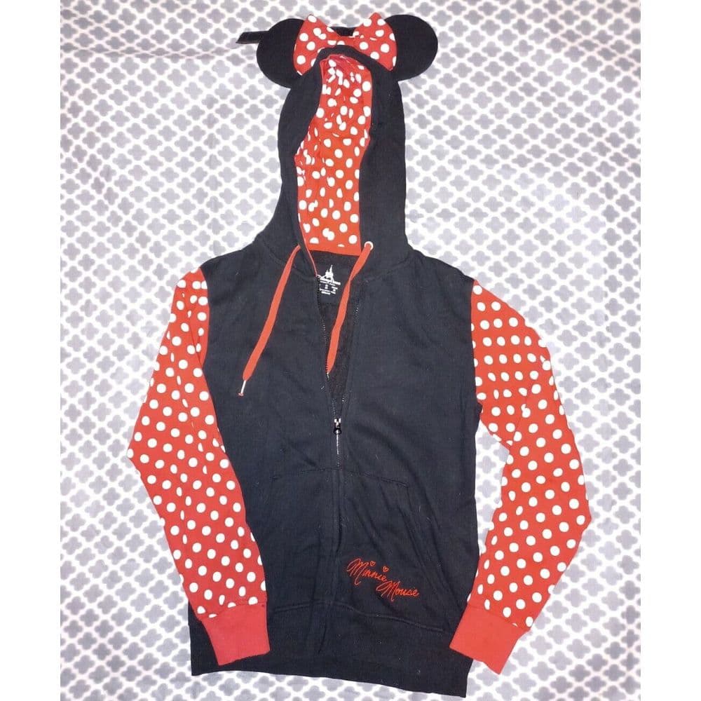 Disney Parks Minnie Mouse Hoodie Sweatshirt Small Ears Black Red White - Image 1