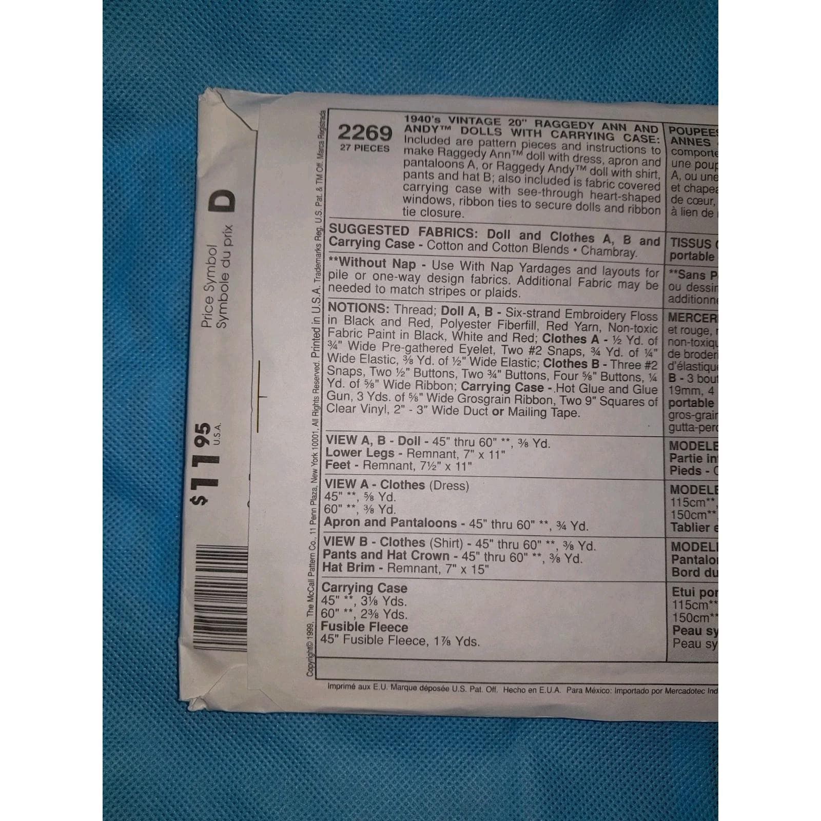 Mccalls 2269 Pattern 1940s Vtg 20" Raggedy Ann & Andy Dolls w/ Carrying Anabel - Thumbnail 3
