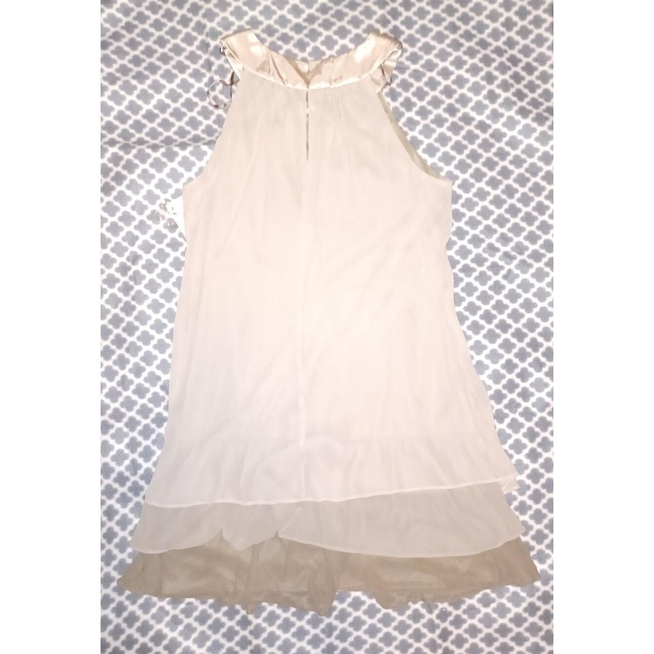 Short 3 Tiered Goddess Dress Beaded Neck Line Elegant Stone 36 3/4" L Sz 14 - Thumbnail 6