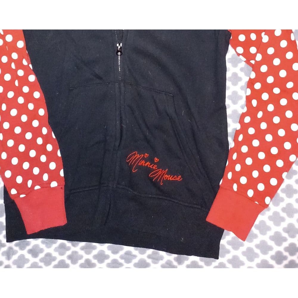 Disney Parks Minnie Mouse Hoodie Sweatshirt Small Ears Black Red White - Thumbnail 5