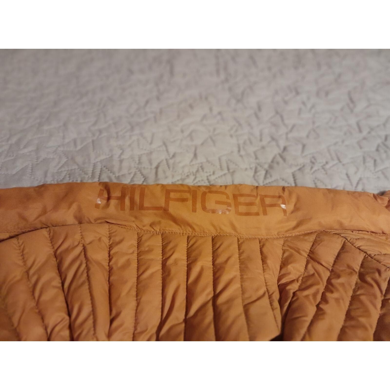 Tommy Hilfiger Women Jacket Mustard Puffer Logo Pockets Collar Sz L Natural Down - Thumbnail 4