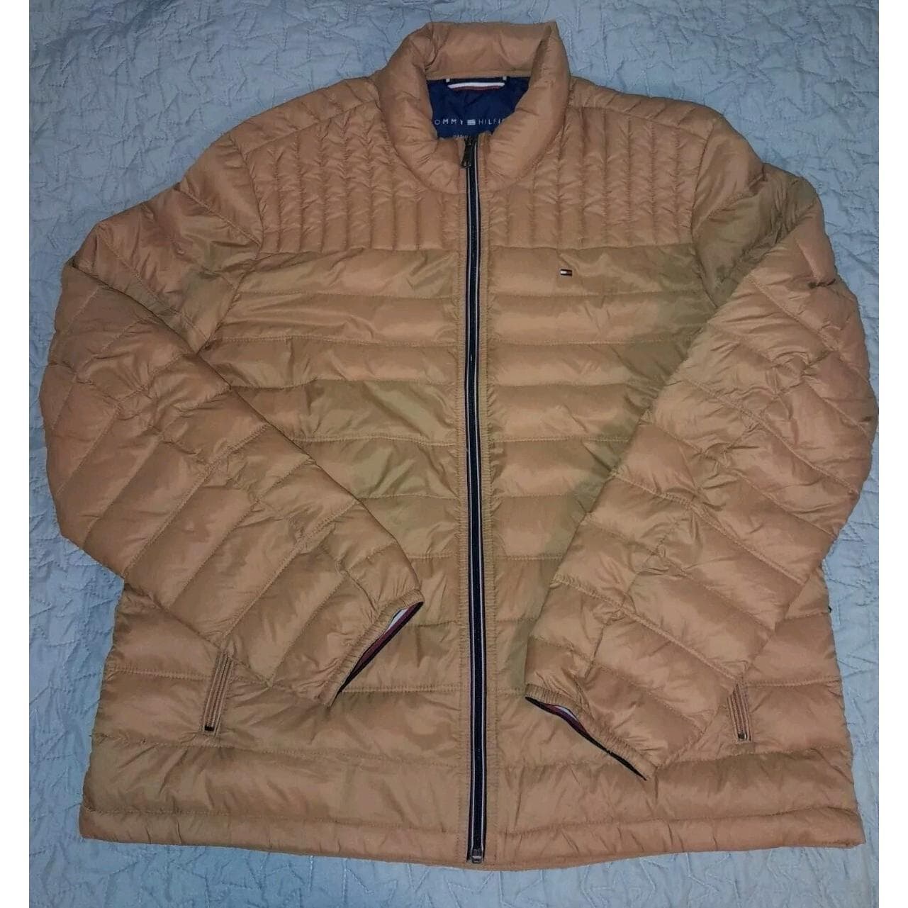 Tommy Hilfiger Women Jacket Mustard Puffer Logo Pockets Collar Sz L Natural Down - Thumbnail 12