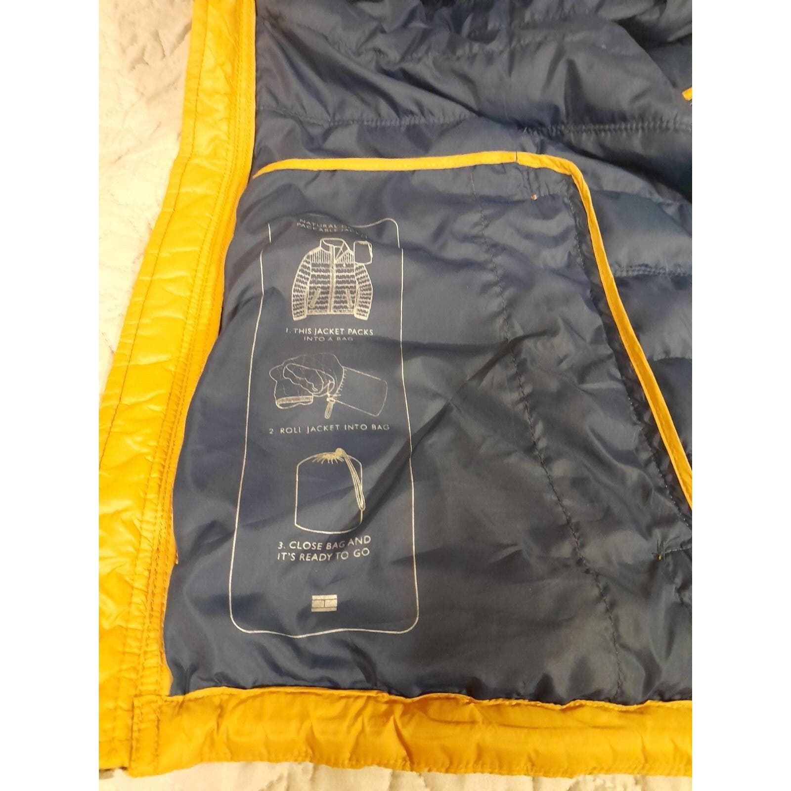 Tommy Hilfiger Women Jacket Mustard Puffer Logo Pockets Collar Sz L Natural Down - Thumbnail 2
