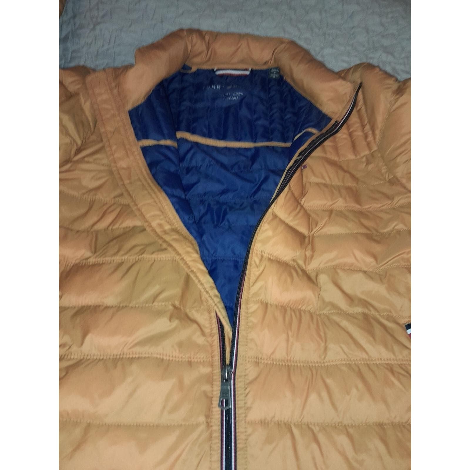Tommy Hilfiger Women Jacket Mustard Puffer Logo Pockets Collar Sz L Natural Down - Thumbnail 5