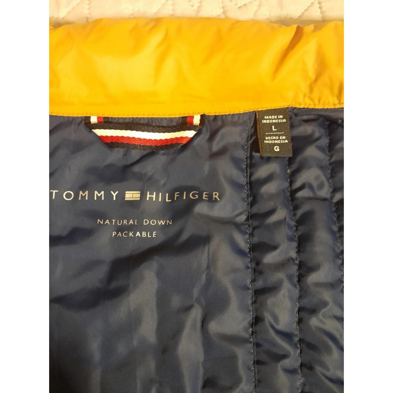 Tommy Hilfiger Women Jacket Mustard Puffer Logo Pockets Collar Sz L Natural Down - Thumbnail 11