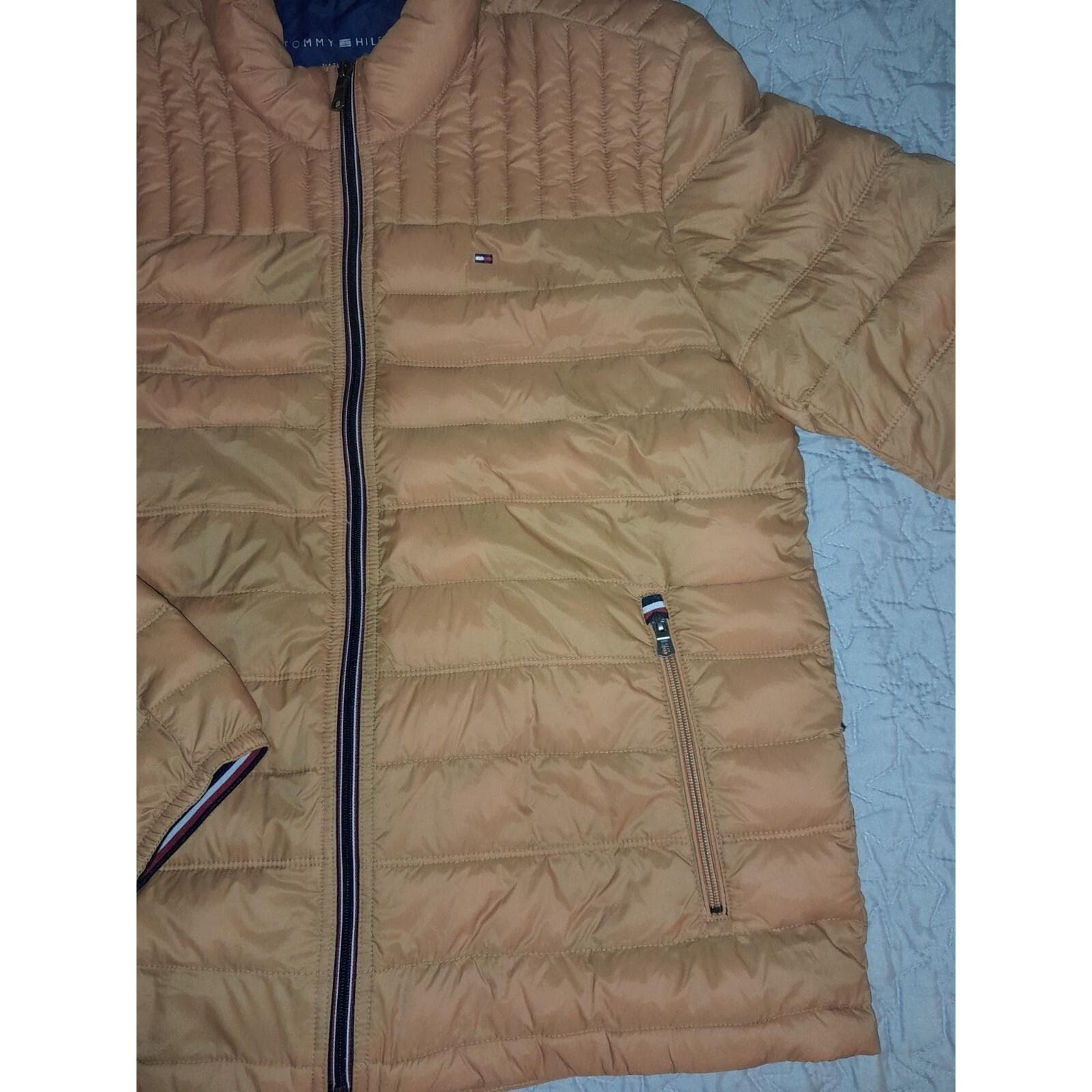 Tommy Hilfiger Women Jacket Mustard Puffer Logo Pockets Collar Sz L Natural Down - Thumbnail 10