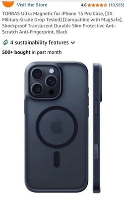 TORRAS Ultra Magnetic Slim Shockproof Case for iPhone 15 Pro Black - Image 1