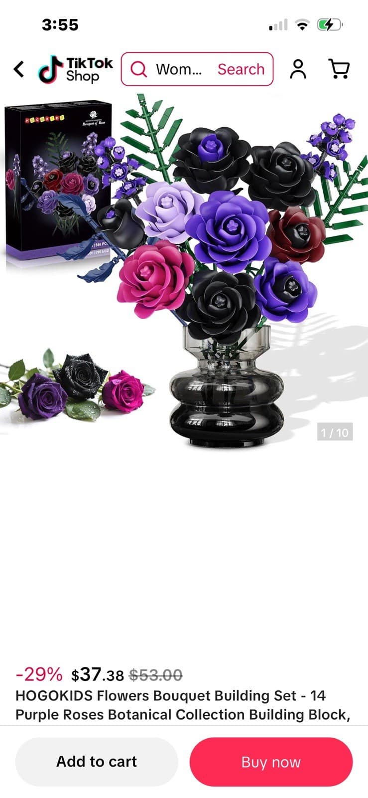 HOGOKIDS Flowers Bouquet Set 14 Purple Roses Botanical Collection 546pcs - Image 1