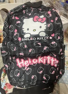 Hello Kitty Black Pink White Backpack Character Graphics Adjustable Straps - Image 1
