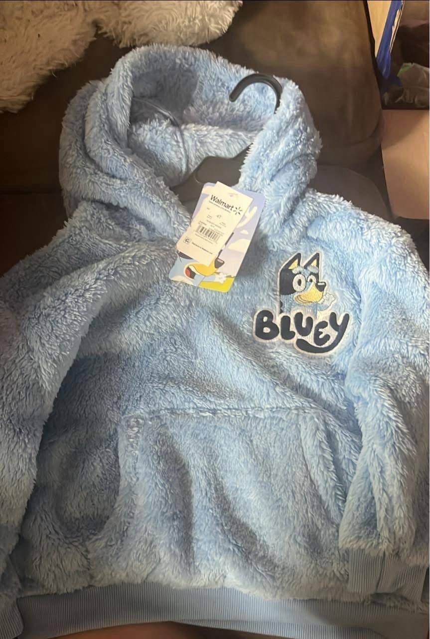 Bluey Girls Light Blue Pullover Hoodie 4T Long Sleeve Hooded Pockets Character - Image 1