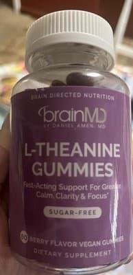 BrainMD L-Theanine Gummies Berry Flavor Sugar-Free Vegan 60 Count Supplement - Image 1