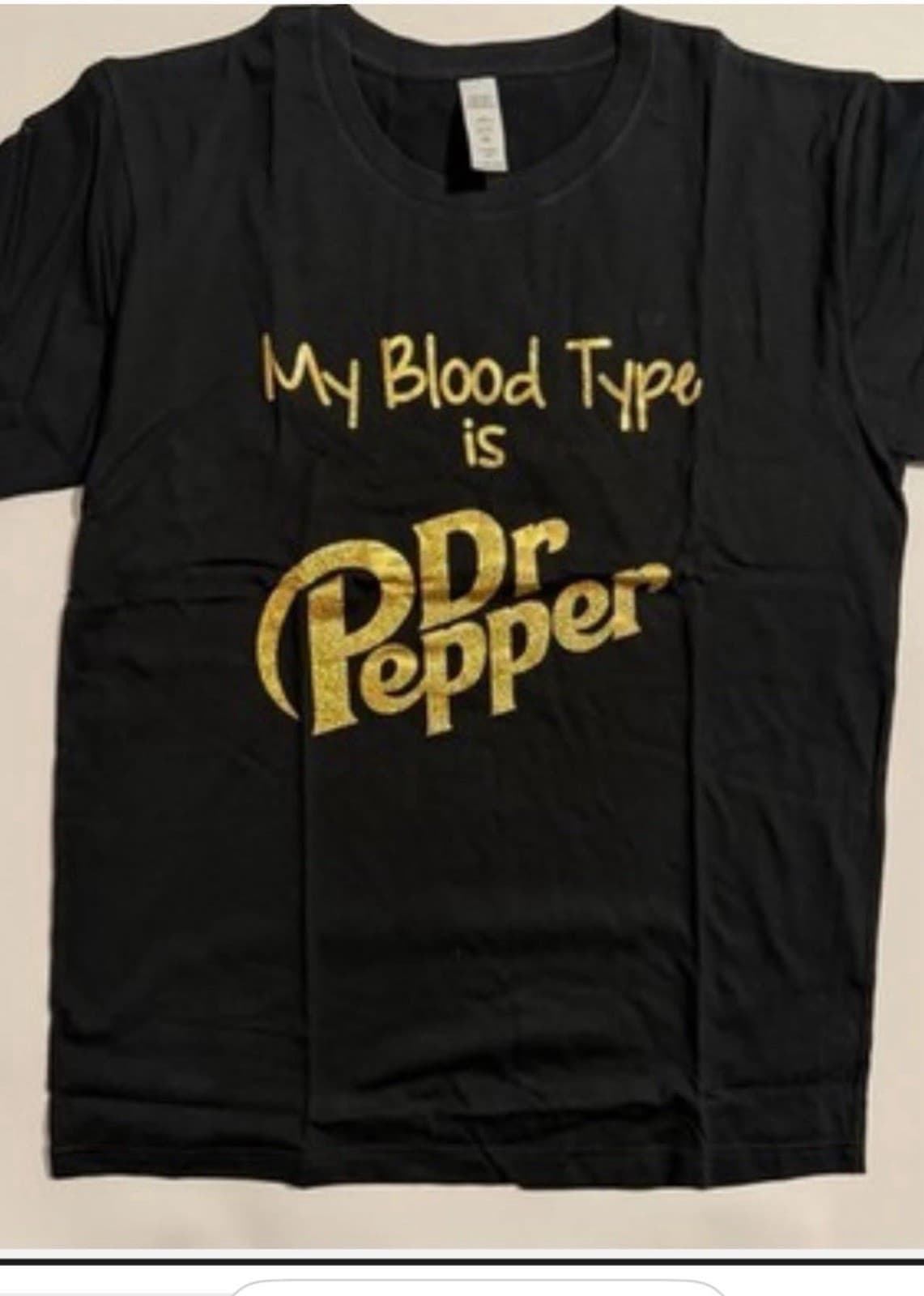 Dr Pepper My Blood Type Black Cotton Crew Neck Graphic T-Shirt - Image 1