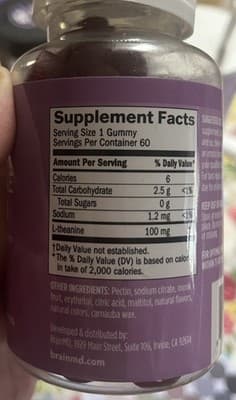BrainMD L-Theanine Gummies Berry Flavor Sugar-Free Vegan 60 Count Supplement - Thumbnail 2