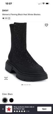 DKNY Fleming Leather Mid-Calf Booties Black Pull On Block Heel Size 8.5 - Thumbnail 2