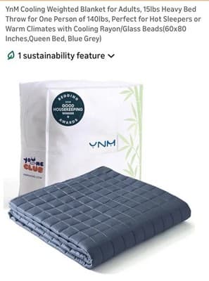 YnM Cooling Weighted Blanket Queen 15lbs Blue Grey Rayon Glass Beads Adults - Image 1