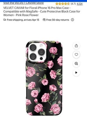 VELVET CAVIAR Floral Pattern iPhone 16 Pro Max Case Pink Rose MagSafe Protective - Image 1