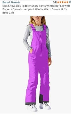 Purple Kids Snow Bib Pants S (8Y) Waterproof Polyester Winter Ski Outdoor - Image 1