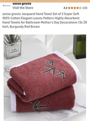 Sense Gnosis Jacquard 100% Cotton Hand Towels Set of 2 Burgundy Brown 13x29 - Image 1