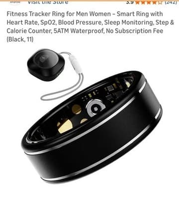 Anarow Activity Tracker Ring Heart Rate SpO2 Sleep Monitor Black Size 12 - Image 1