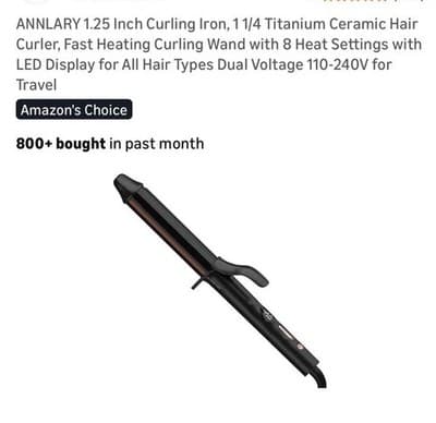 ANNLARY 1.25 Inch Titanium Ceramic Curling Iron, 8 Heat Settings, LED, Dual Vol… - Image 1