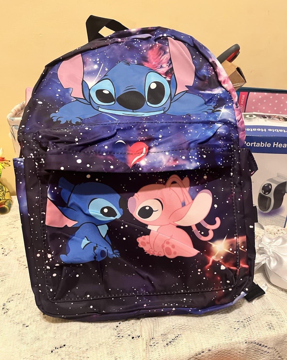 Disney Stitch & Angel Galaxy Print Kids Backpack Adjustable Strap Medium - Image 1