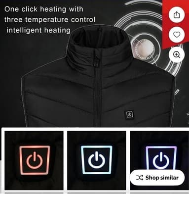 Men's Heated Black Vest Stand-Up Collar Zip Three Temperature Control Size M - Thumbnail 2
