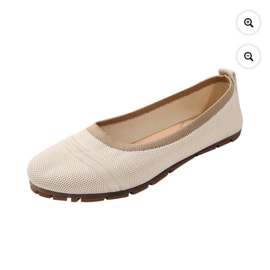 Women's Beige Knit Ballet Flats Slip On Rubber Sole Comfort - Image 1